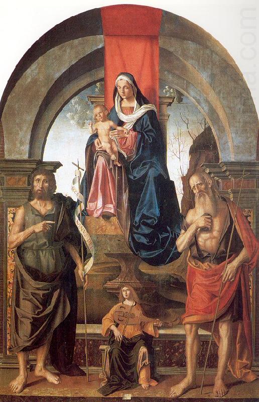Palmezzano, Marco Virgin and Child Enthroned between Saints John the Baptist and Jerome china oil painting image